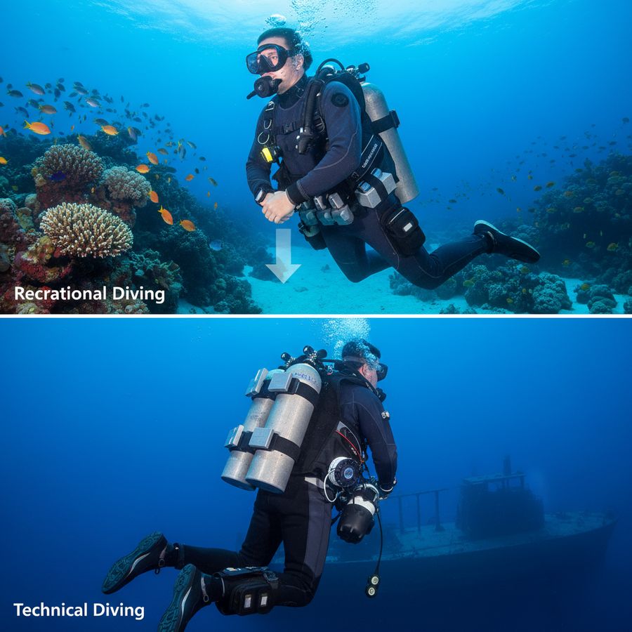 Scuba weighting trim: recreational vs tech diving