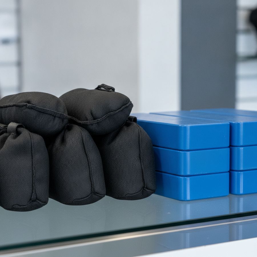 Plombs souples et blocs gainés présentés côte à côte sur un comptoir propre et bien éclairé.